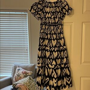 Anthropologie Somerset Black & White Heart Print Tiered Maxi Dress